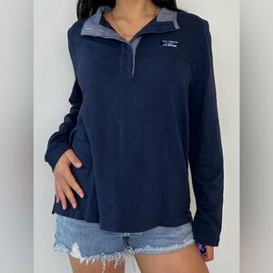 Women L.L.‎ Bean Navy Half Button Long Sleeve Pullover Rugby Shirt Petite Medium